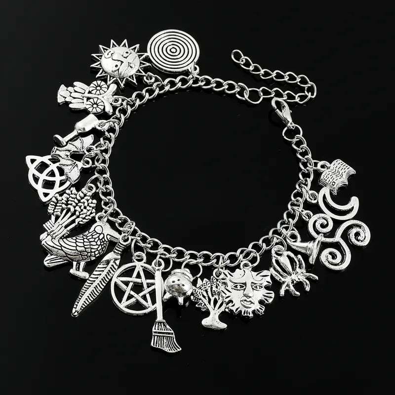 🔥Last Day 49% OFF - 🧙🖤Vintage Witchy Charm Bracelet - 100% 925 Sliver