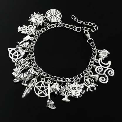 🔥Last Day 49% OFF - 🧙🖤Vintage Witchy Charm Bracelet - 100% 925 Sliver