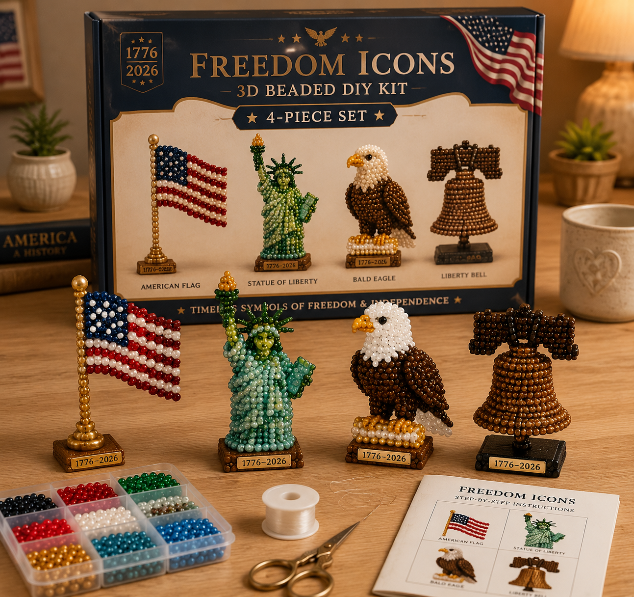 🇺🇸 American Heroes 3D Pearl DIY Kit – Celebrate 250 Years (1776–2026) 🧵✨