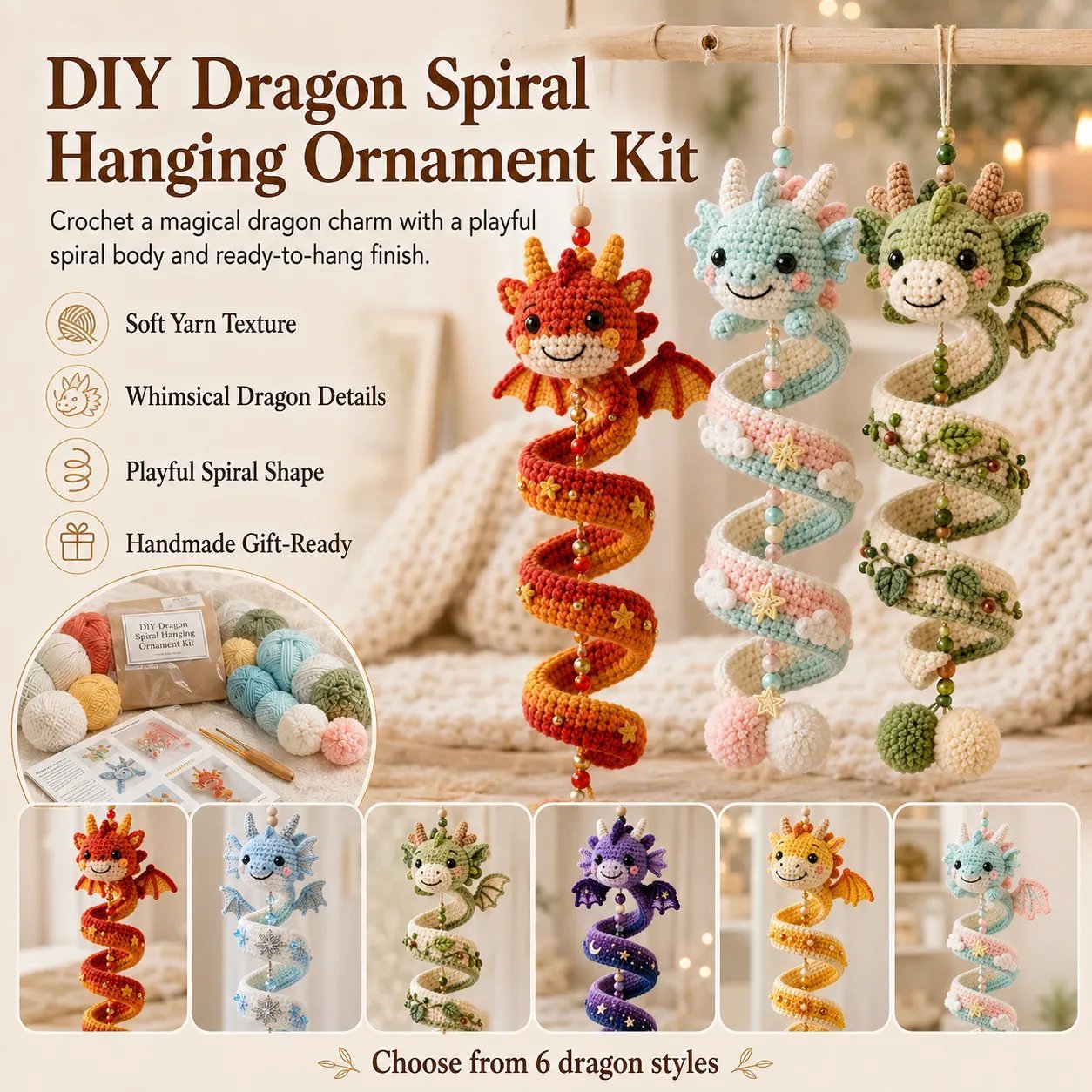 ⏳ Last Day 49% OFF – 🐉 Beginner-Friendly DIY Enchanted Dragon Spiral Hanging Ornament Kit | Complete Kit with All Tools & Step-by-Step Guide Included 💕
