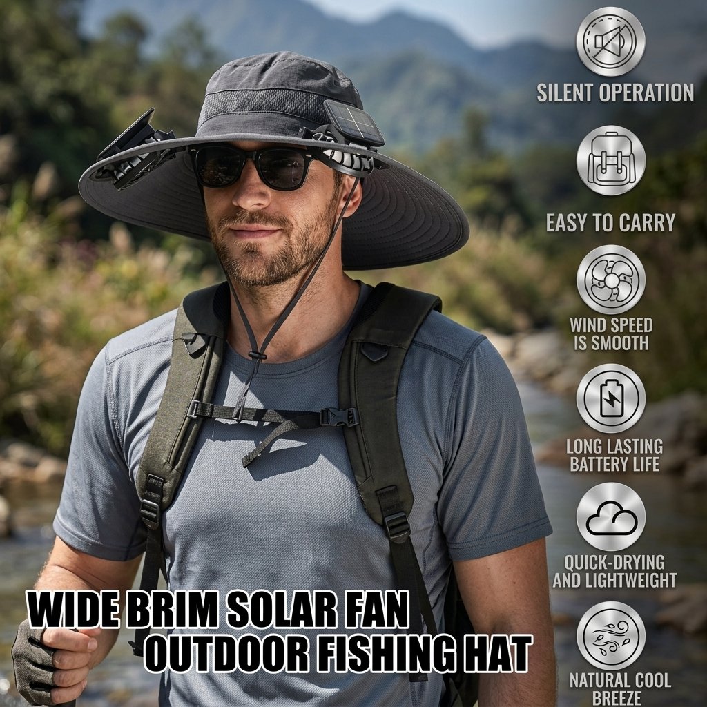 🔥Father's Day Sale 49% OFF - Wide Brim Solar Fan Outdoor Fishing Hat-Solar & USB Charging