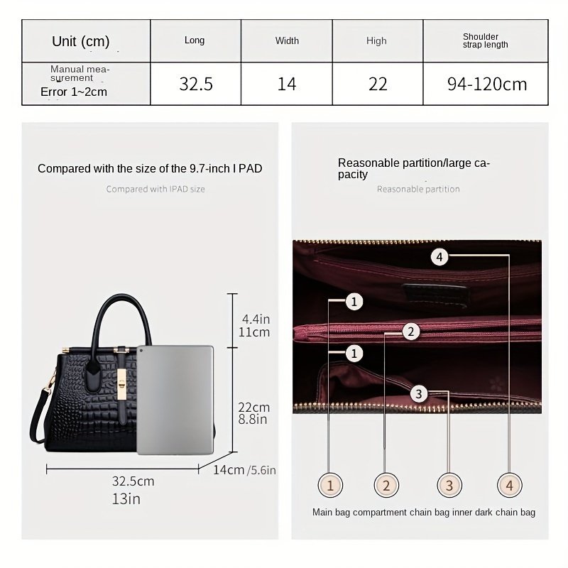 🎁 ¡Descuento del 48% en todos los productos! Bolso Elegante de Piel de Caimán Negro con Detalles en Oro Brillante 💎