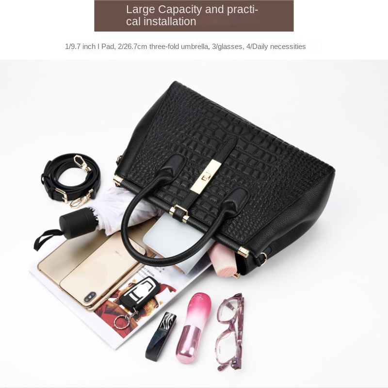 🎁 ¡Descuento del 48% en todos los productos! Bolso Elegante de Piel de Caimán Negro con Detalles en Oro Brillante 💎