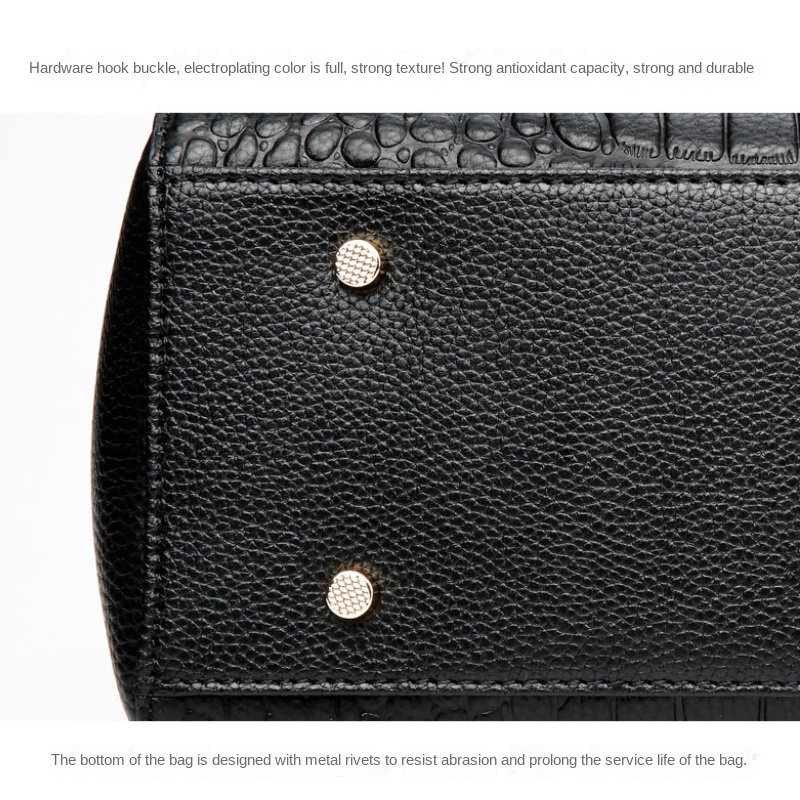 🎁 ¡Descuento del 48% en todos los productos! Bolso Elegante de Piel de Caimán Negro con Detalles en Oro Brillante 💎