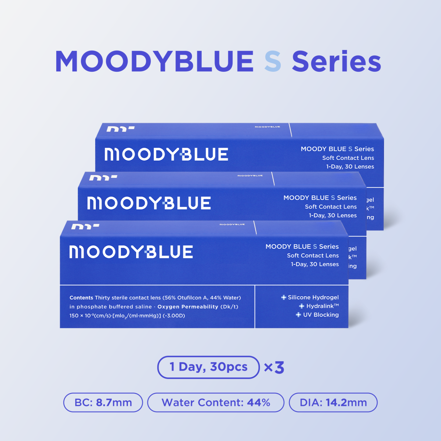 moody+S Series Daily Contacts,30 pcs, 3 packs