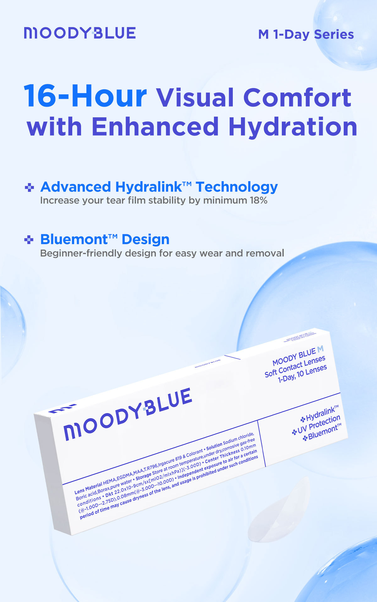 moody BLUE M Series Clear Contacts | 1 Day, 10 pcs