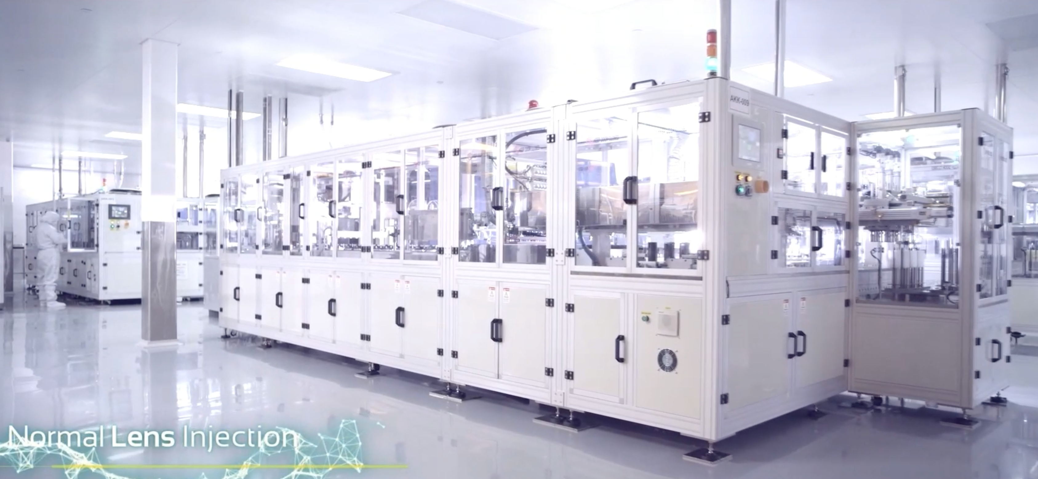 Automated, touch-free contact lens manufacturing line producing moody+ lenses. Ensuring sterile, medical-grade quality.