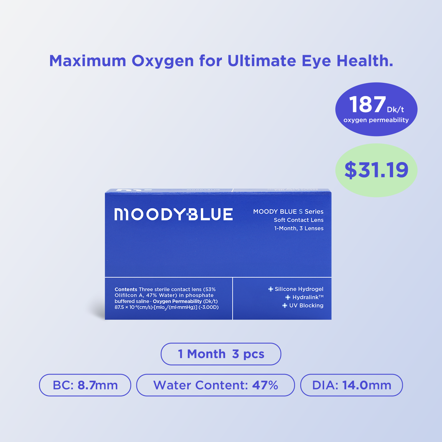 moodyblue(Silicone Hydrogel)|1Month,3pcs-moodylenses