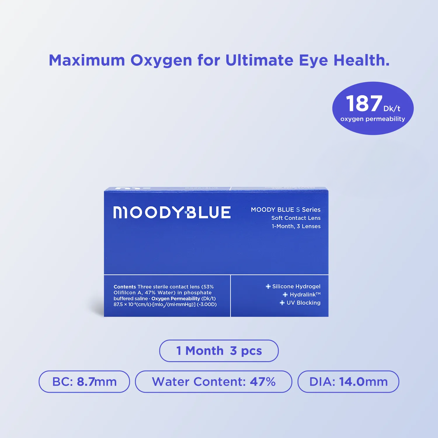 moody+ S-Series (Monthly) | The 187.5 Dk/t Recovery Lens
Silicone Hydrogel | 1 Month, 3 pcs