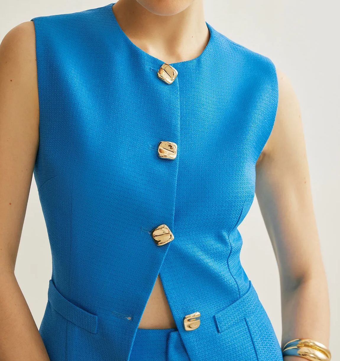 Button Vest With Shorts Set