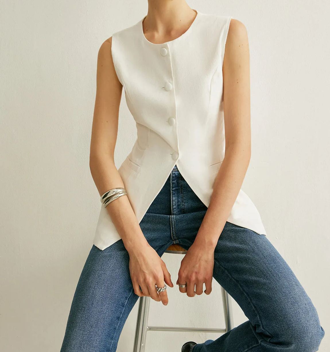Button Detail Sleeveless Vest