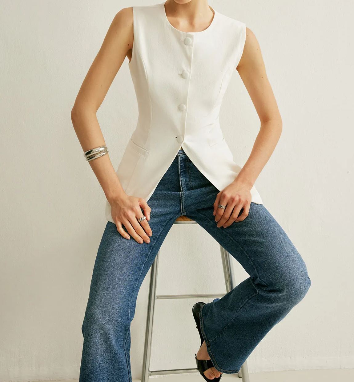 Button Detail Sleeveless Vest
