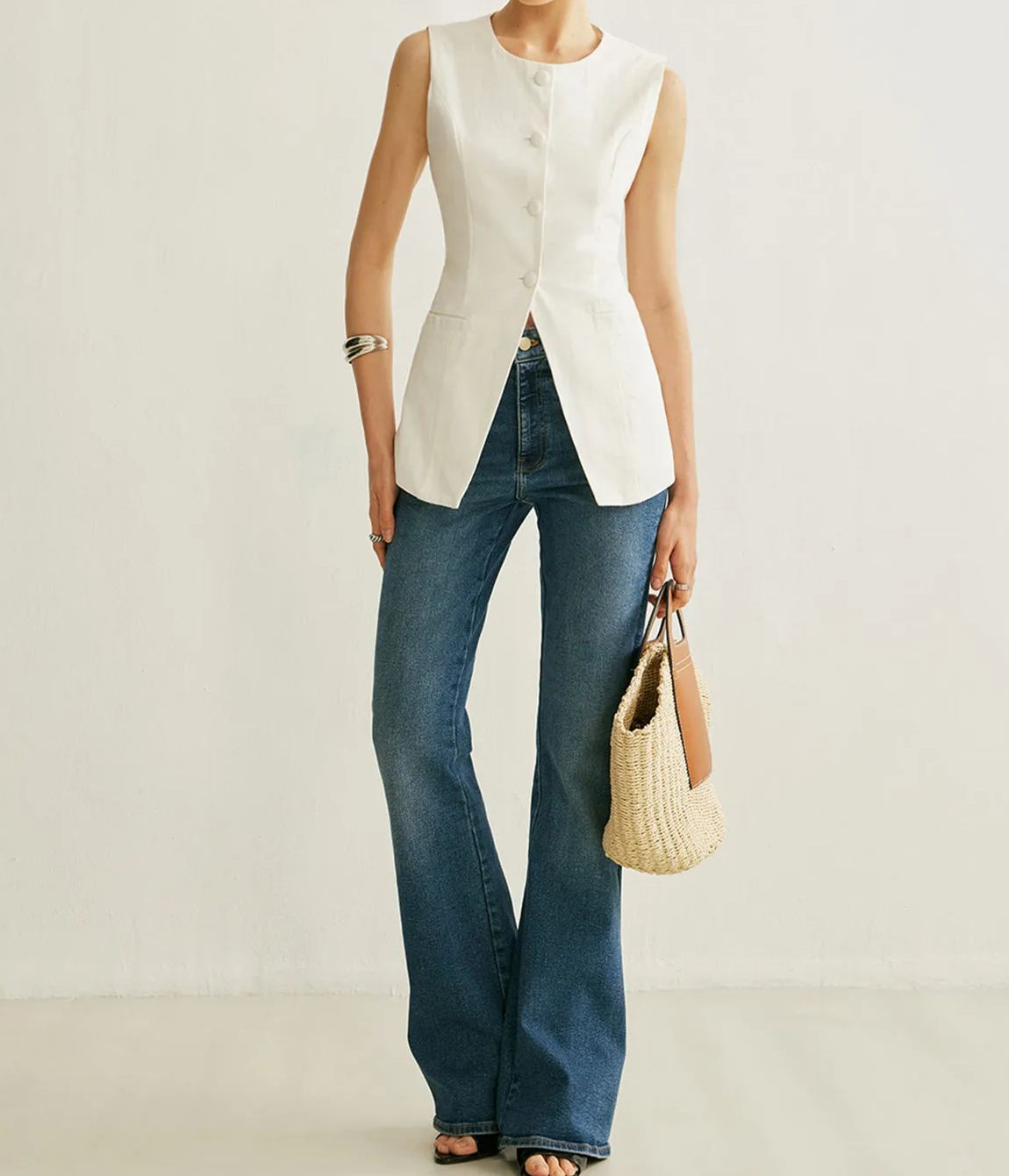 Button Detail Sleeveless Vest