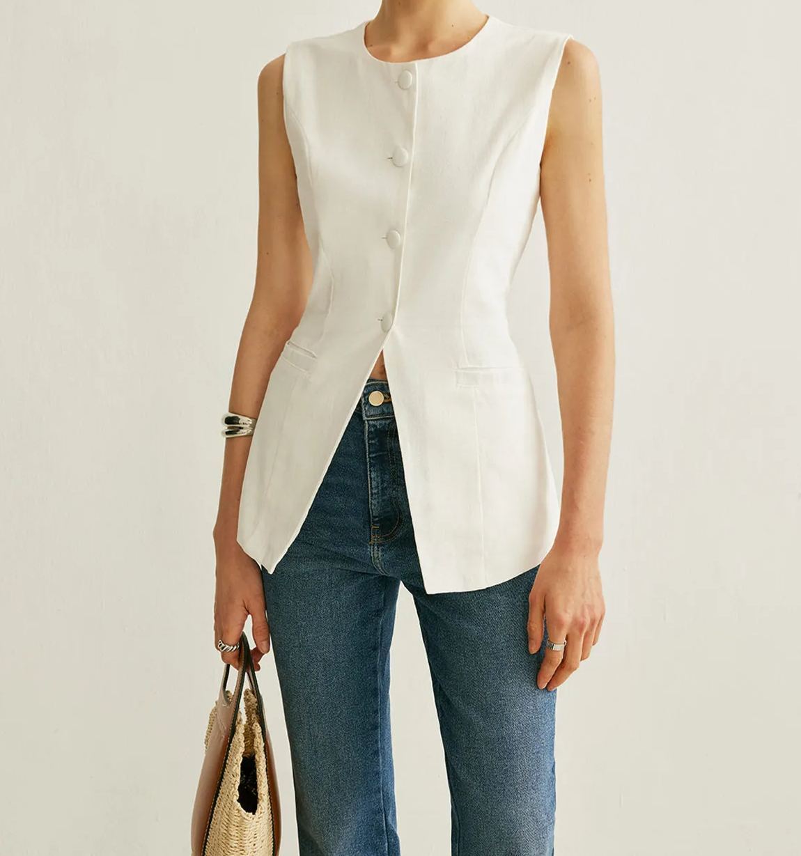 Button Detail Sleeveless Vest
