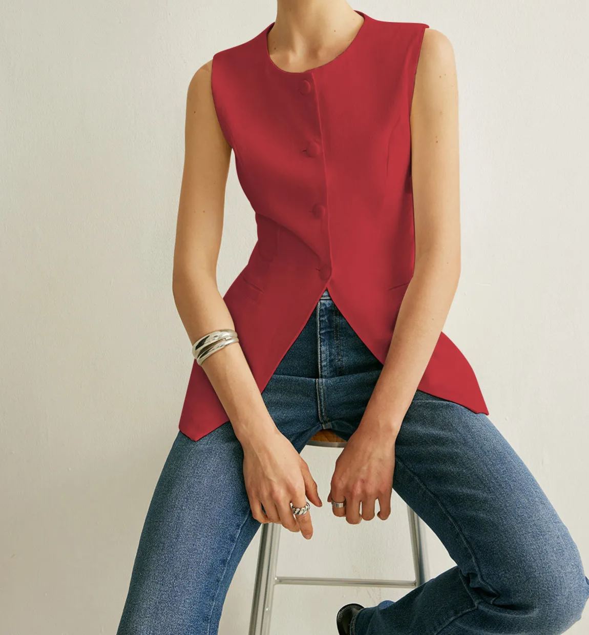 Button Detail Sleeveless Vest