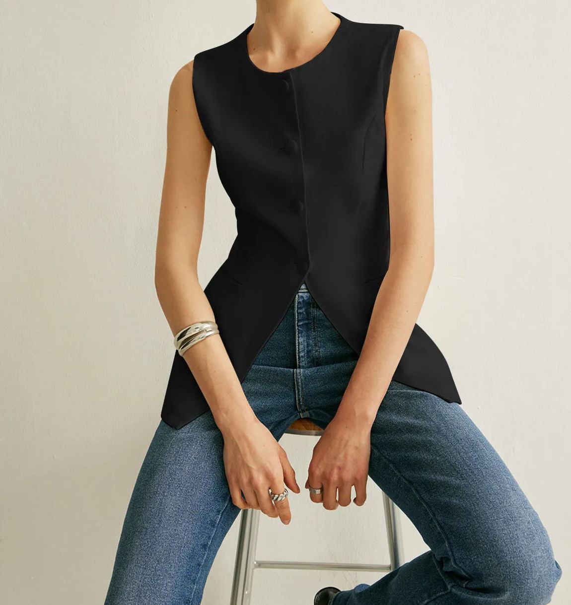 Button Detail Sleeveless Vest
