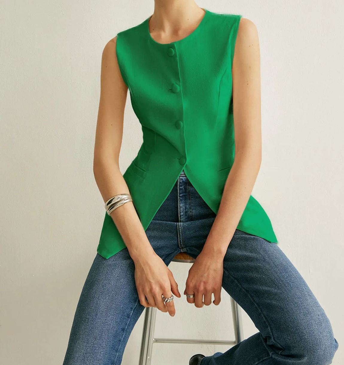 Button Detail Sleeveless Vest