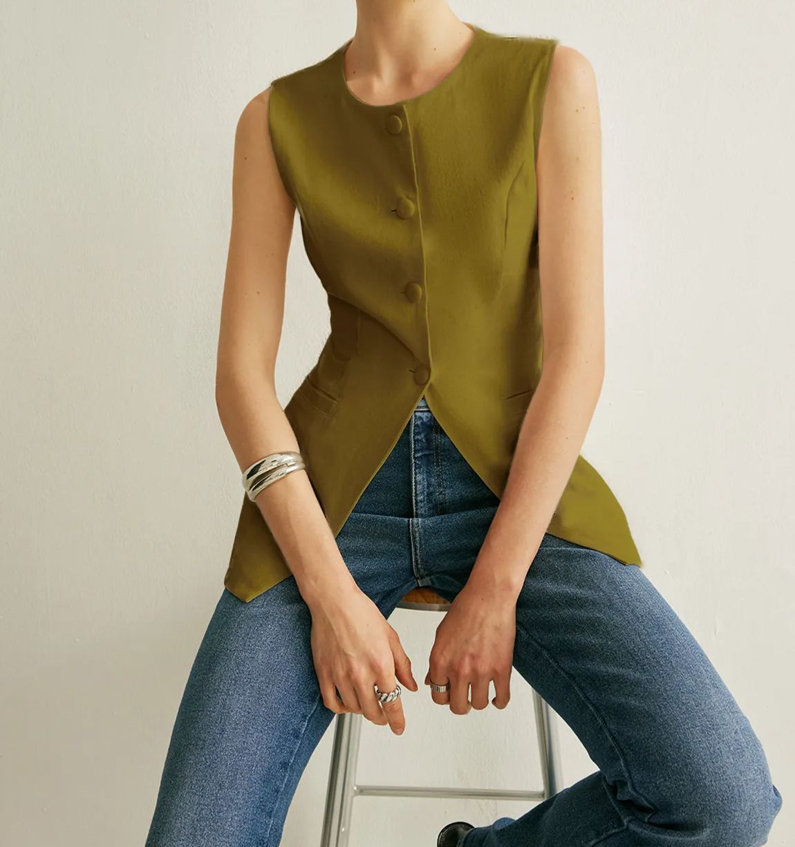 Button Detail Sleeveless Vest