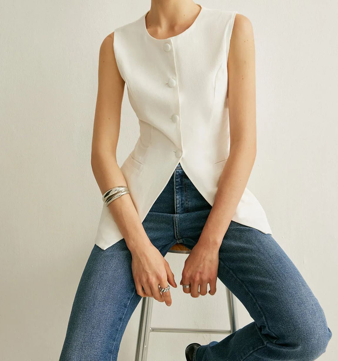 Button Detail Sleeveless Vest