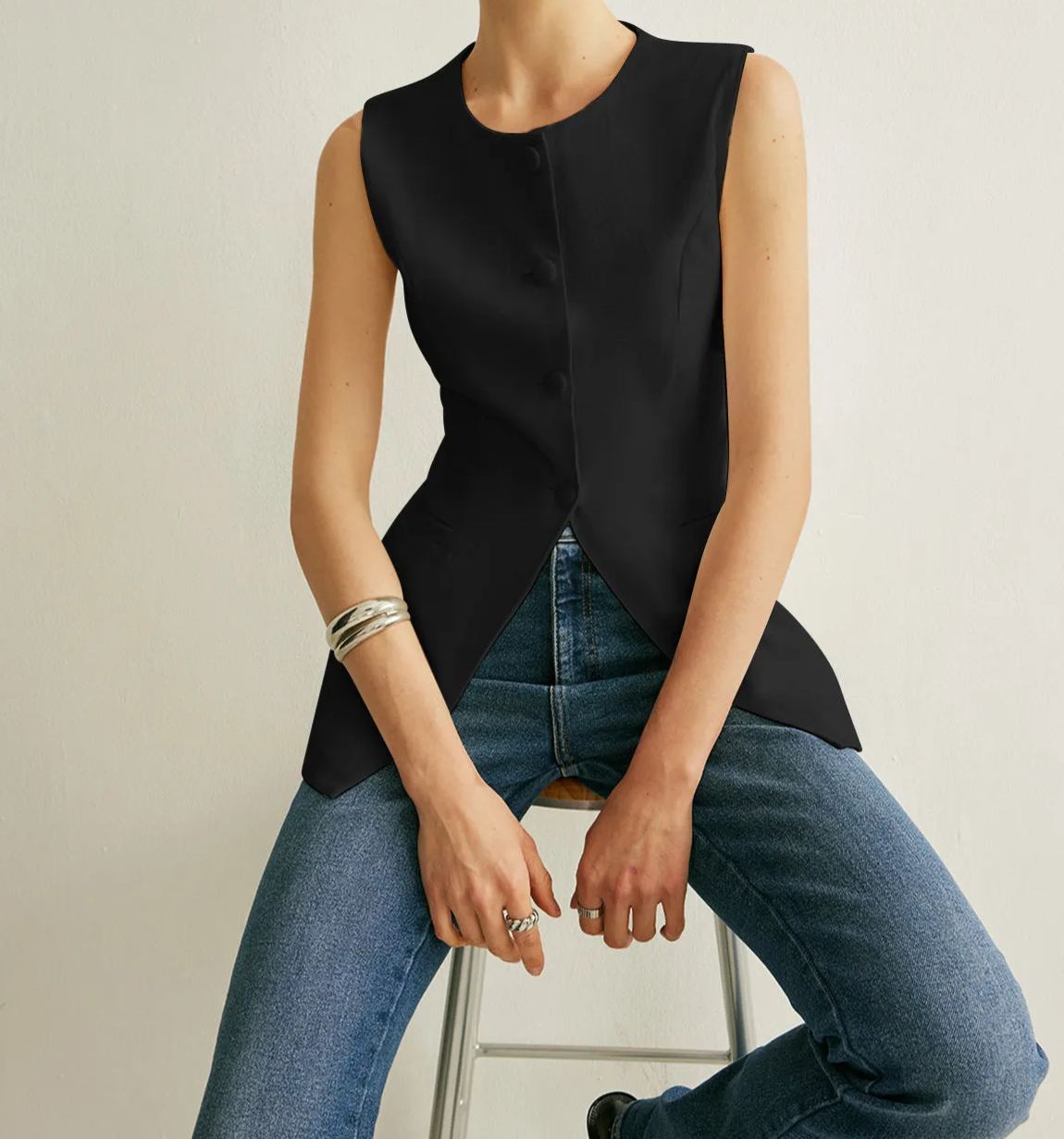 Button Detail Sleeveless Vest