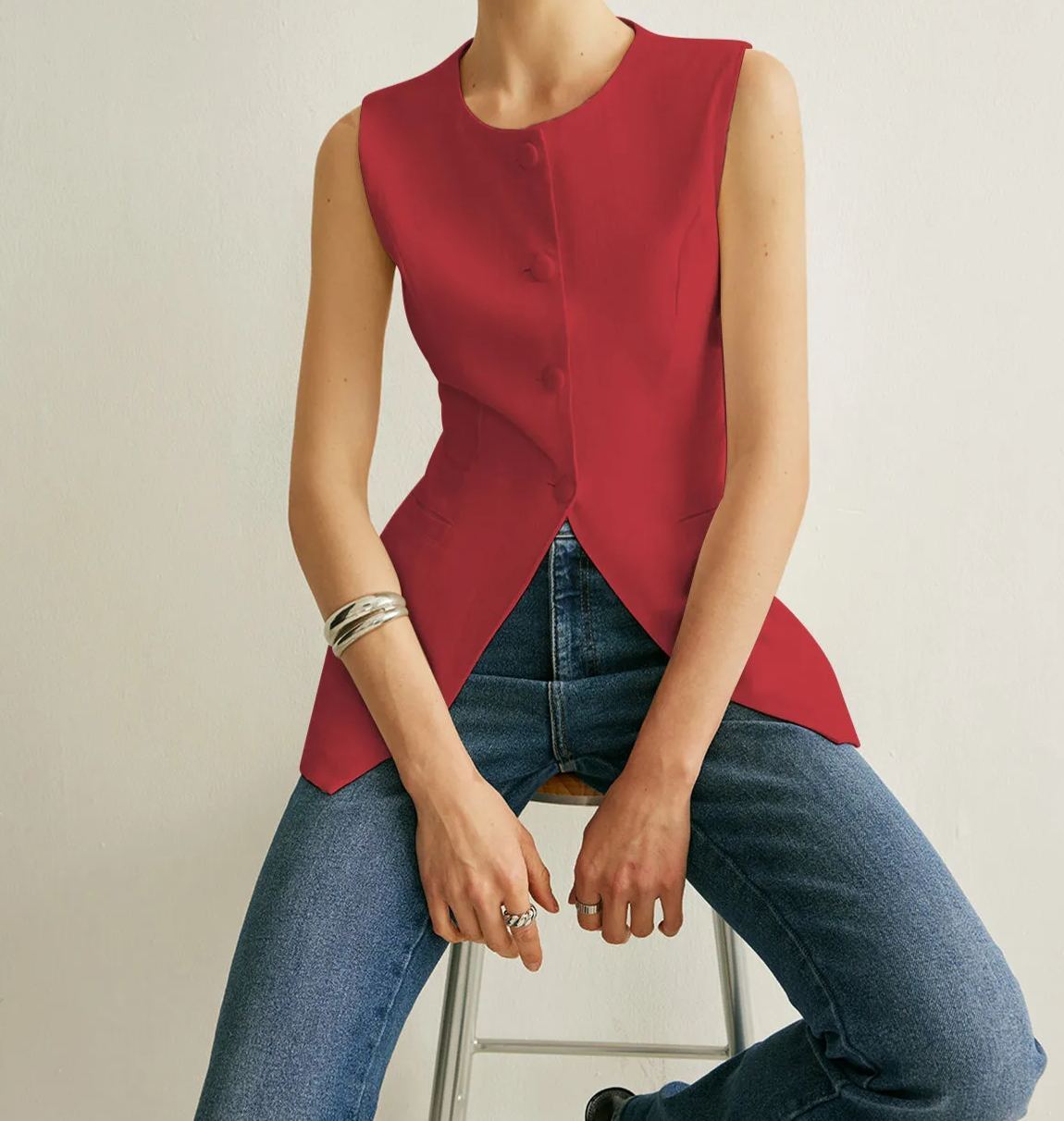 Button Detail Sleeveless Vest
