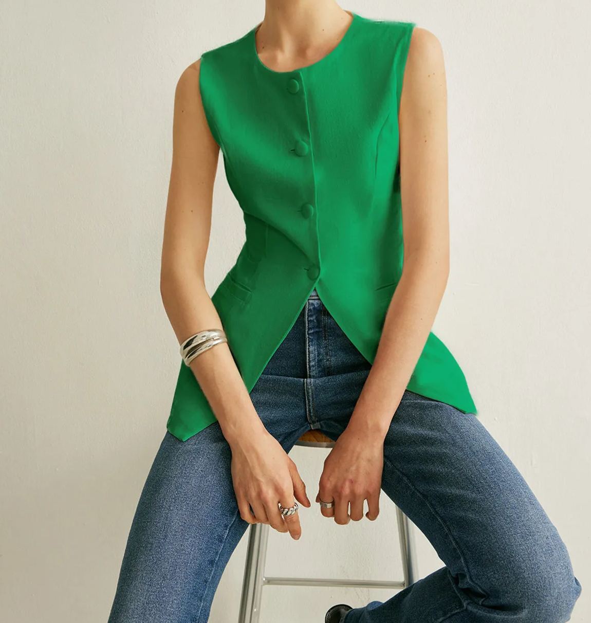 Button Detail Sleeveless Vest