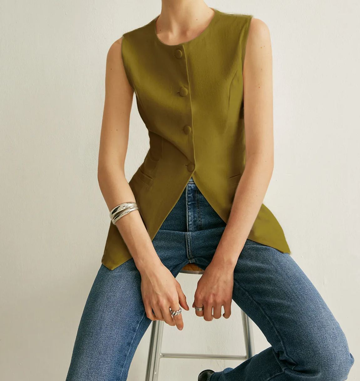 Button Detail Sleeveless Vest