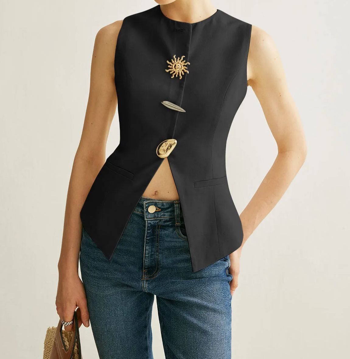 Metal Detail Split Vest