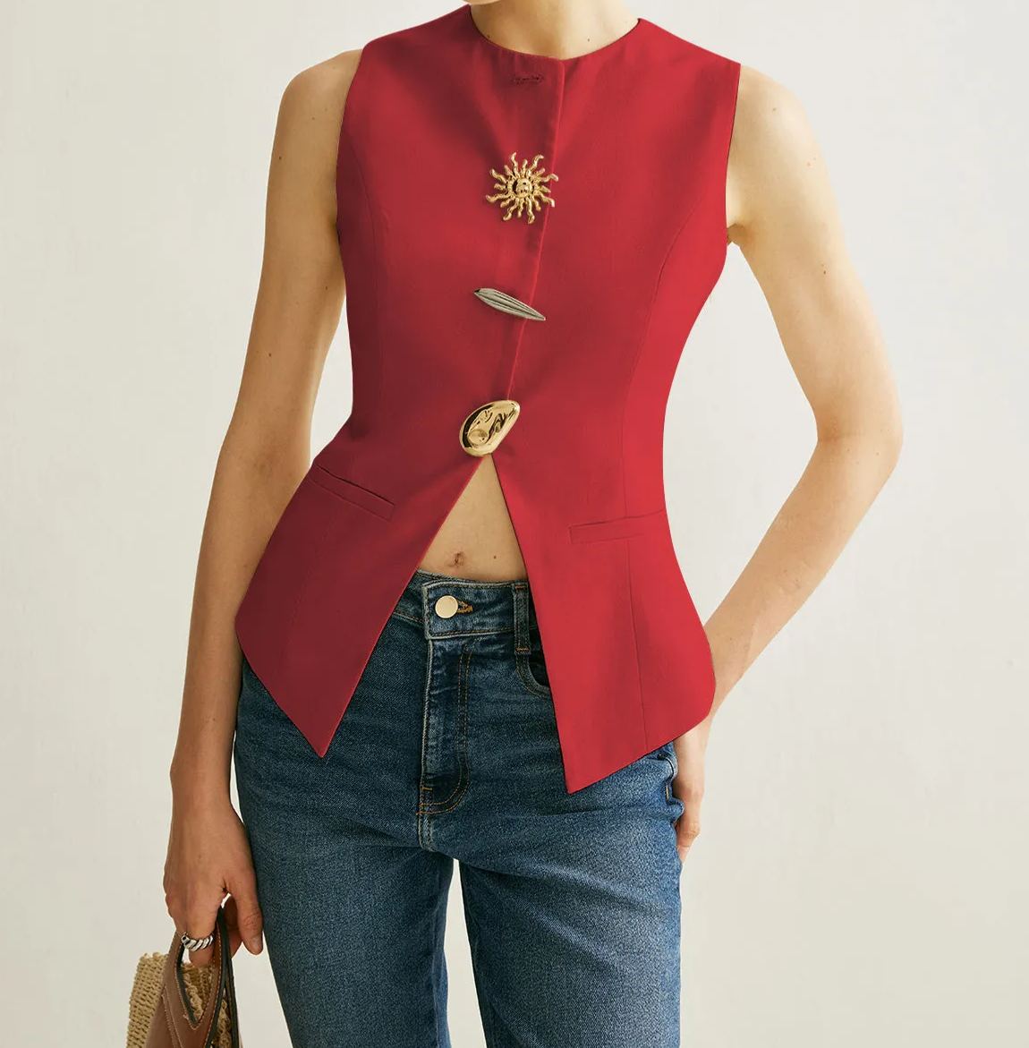 Metal Detail Split Vest