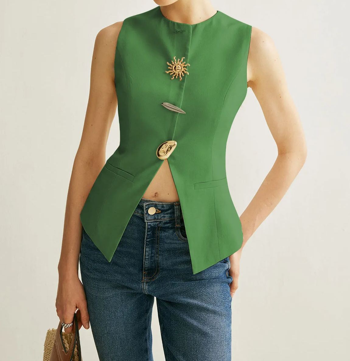 Metal Detail Split Vest
