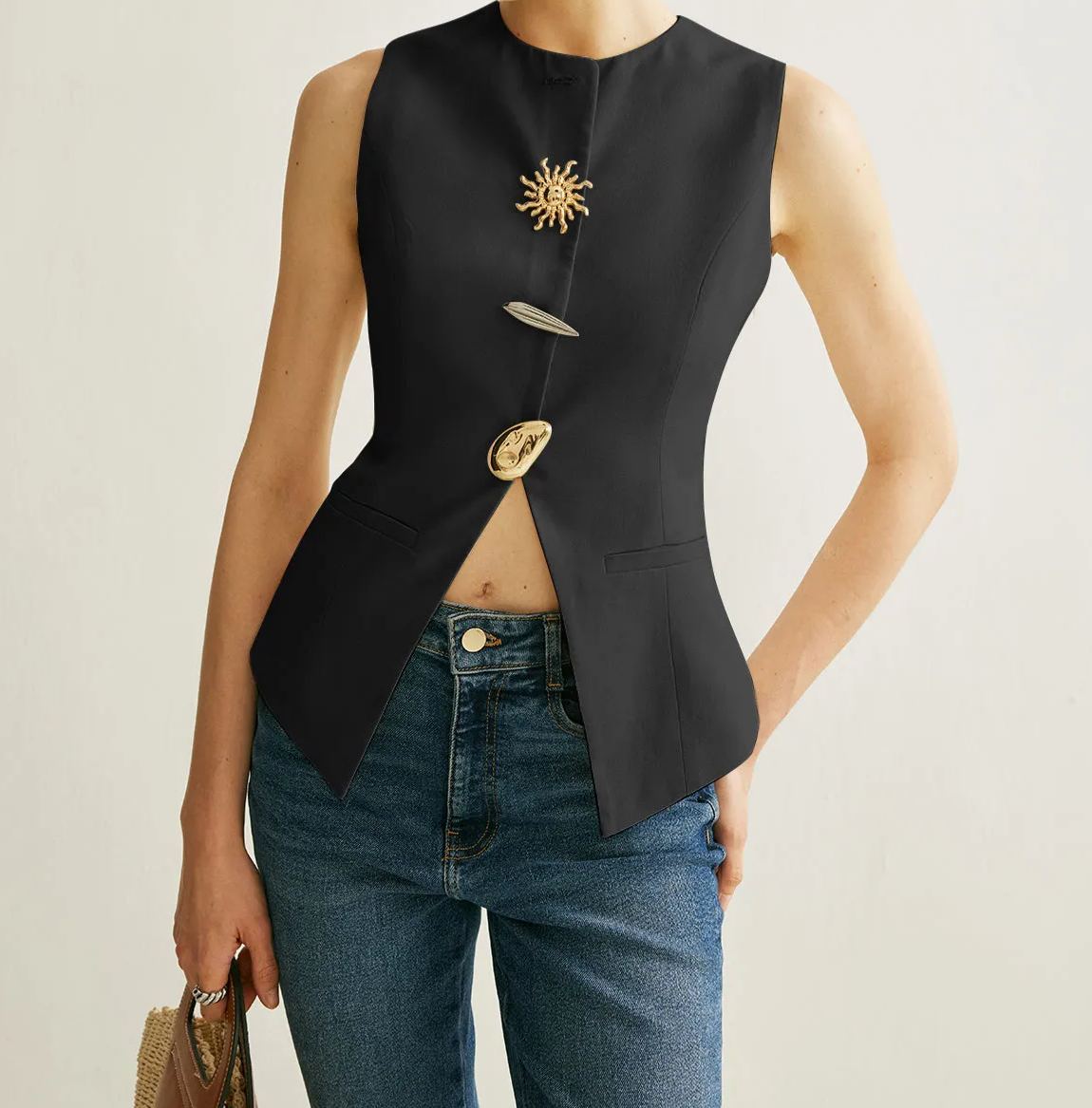 Metal Detail Split Vest