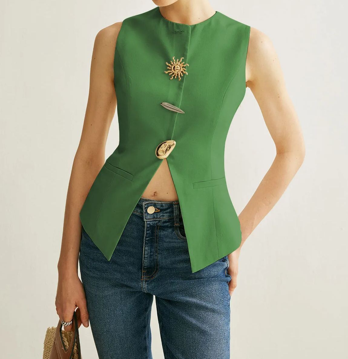 Metal Detail Split Vest