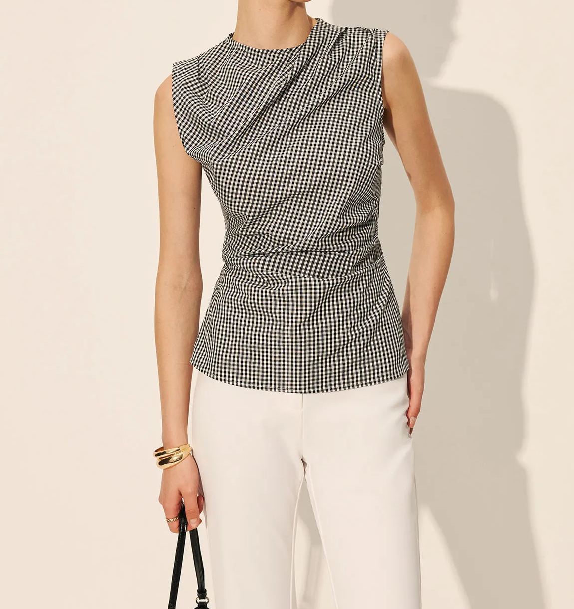 Gingham Ruched Sleeveless Top