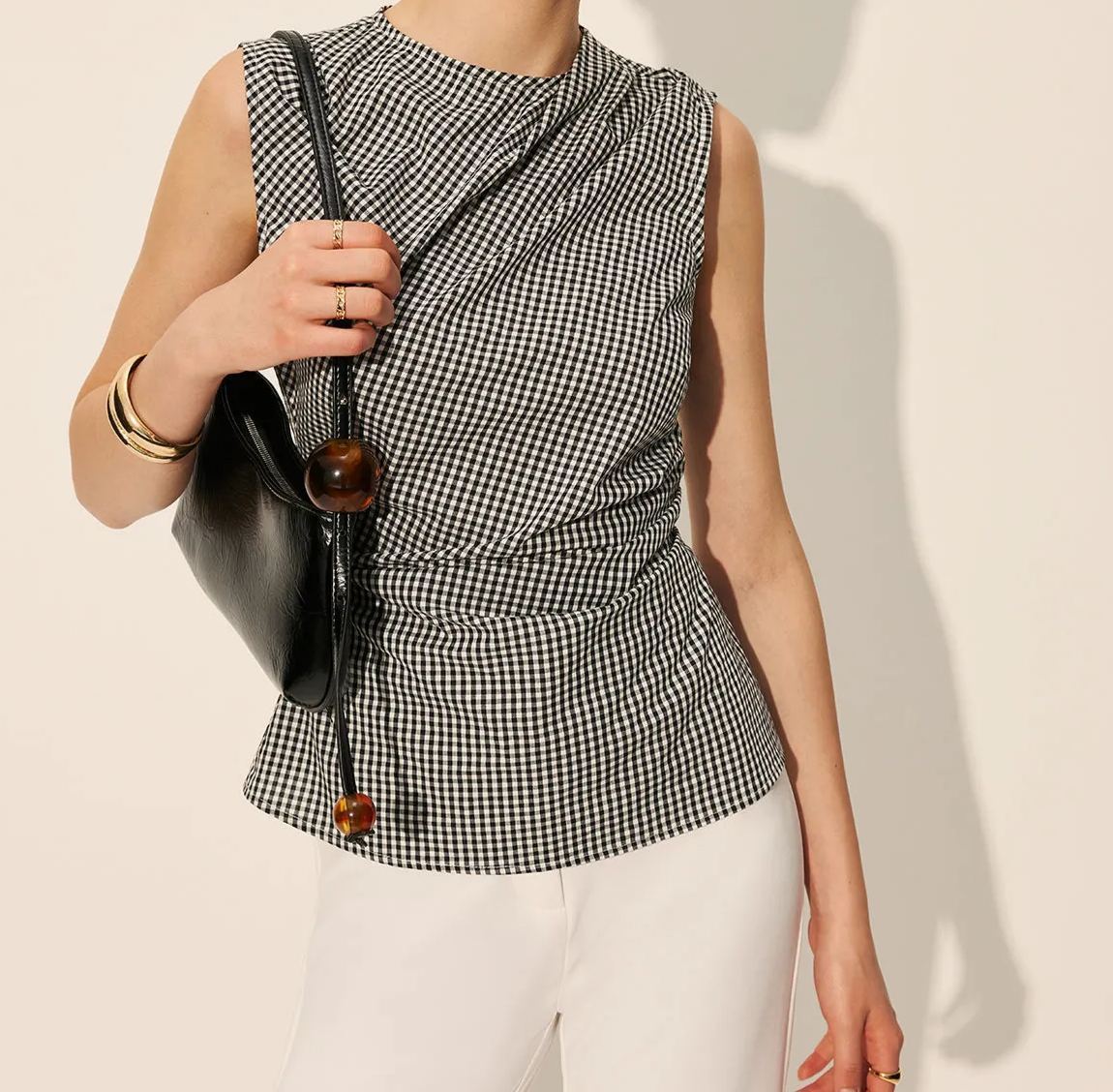 Gingham Ruched Sleeveless Top