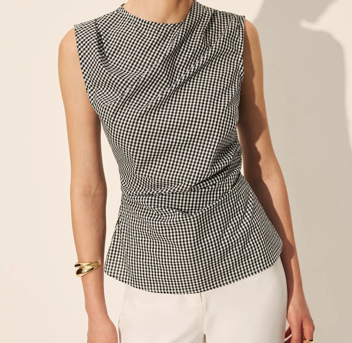Gingham Ruched Sleeveless Top