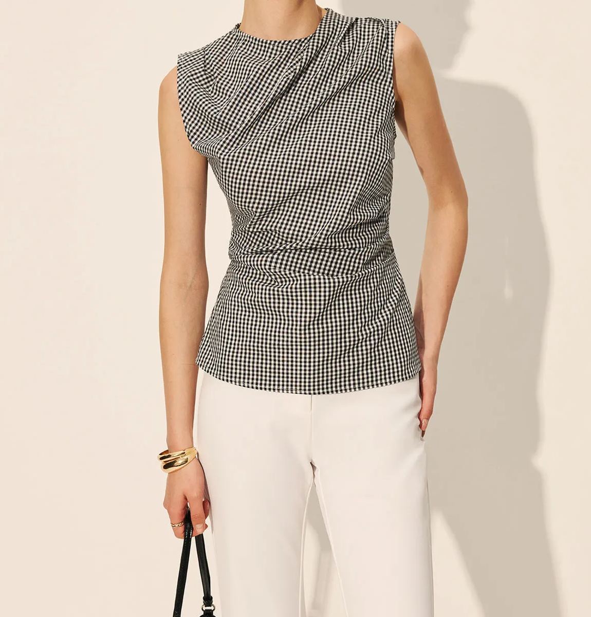 Gingham Ruched Sleeveless Top