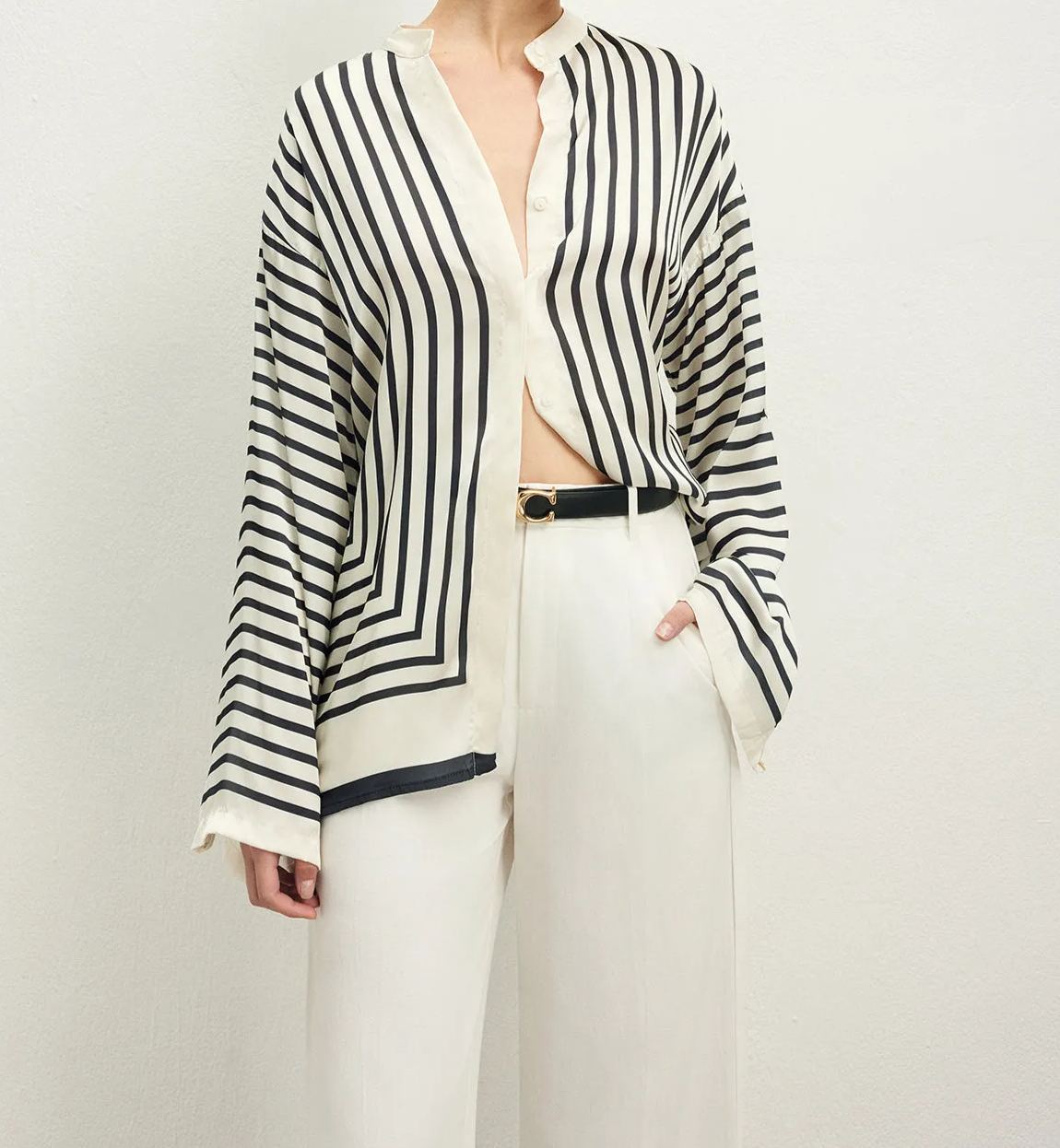 Satin Striped Button Cozy Blouse