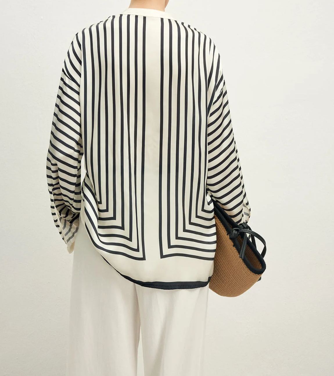 Satin Striped Button Cozy Blouse