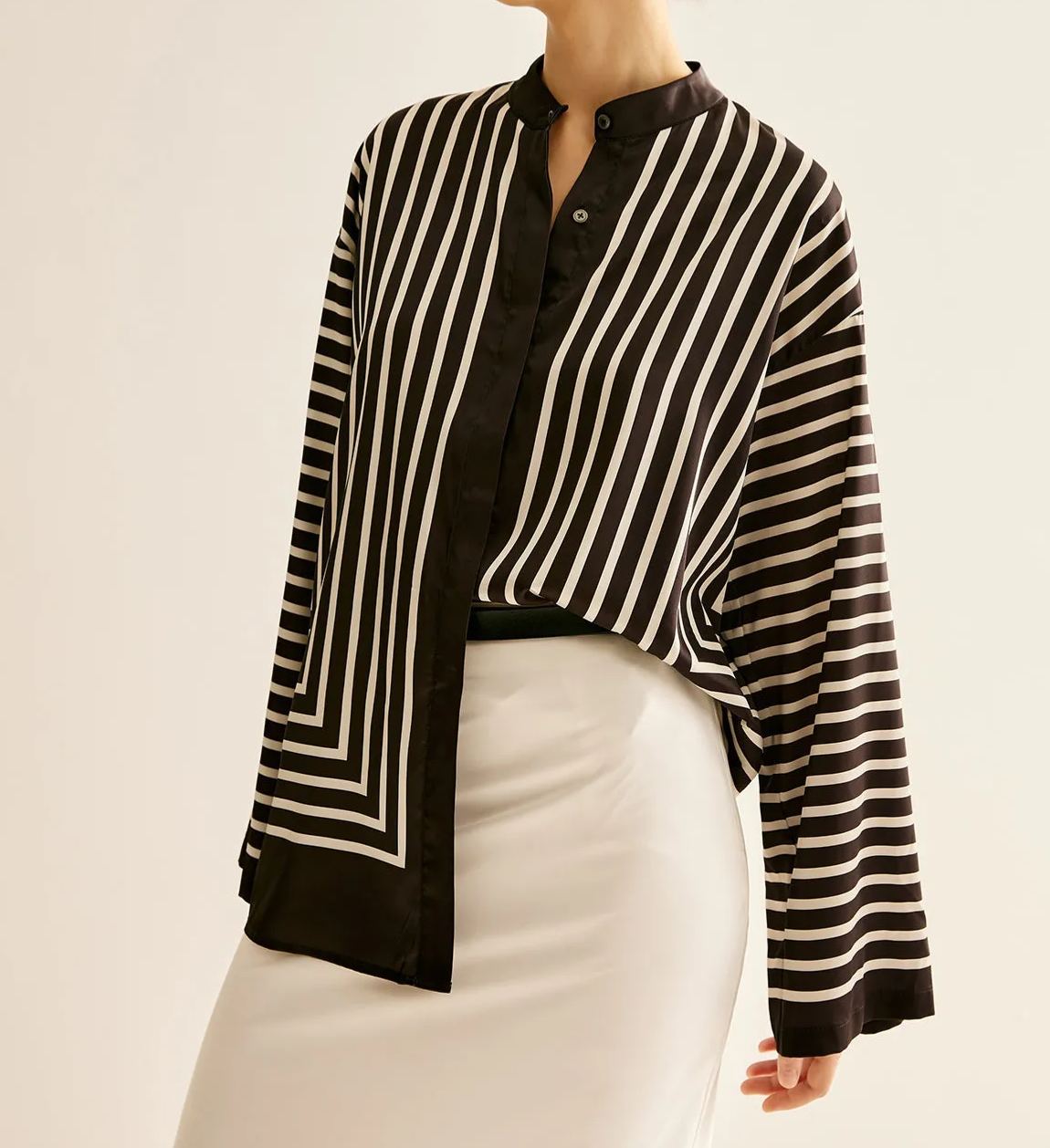 Satin Striped Button Cozy Blouse