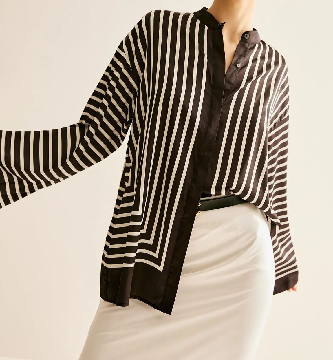 Satin Striped Button Cozy Blouse