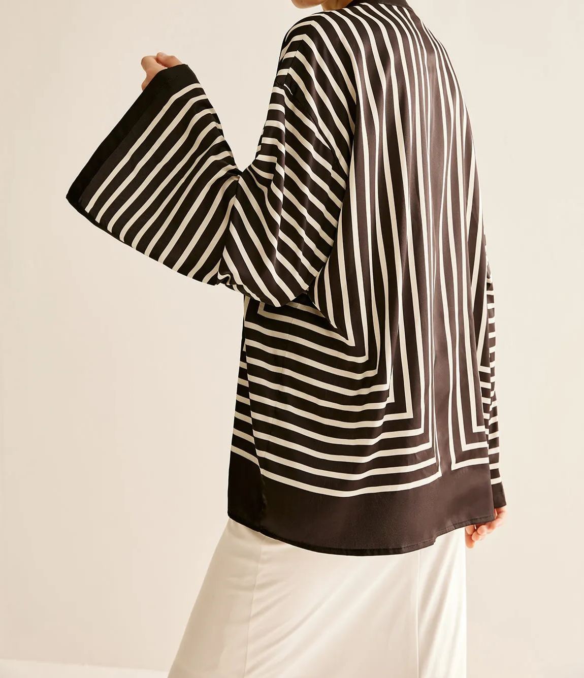 Satin Striped Button Cozy Blouse