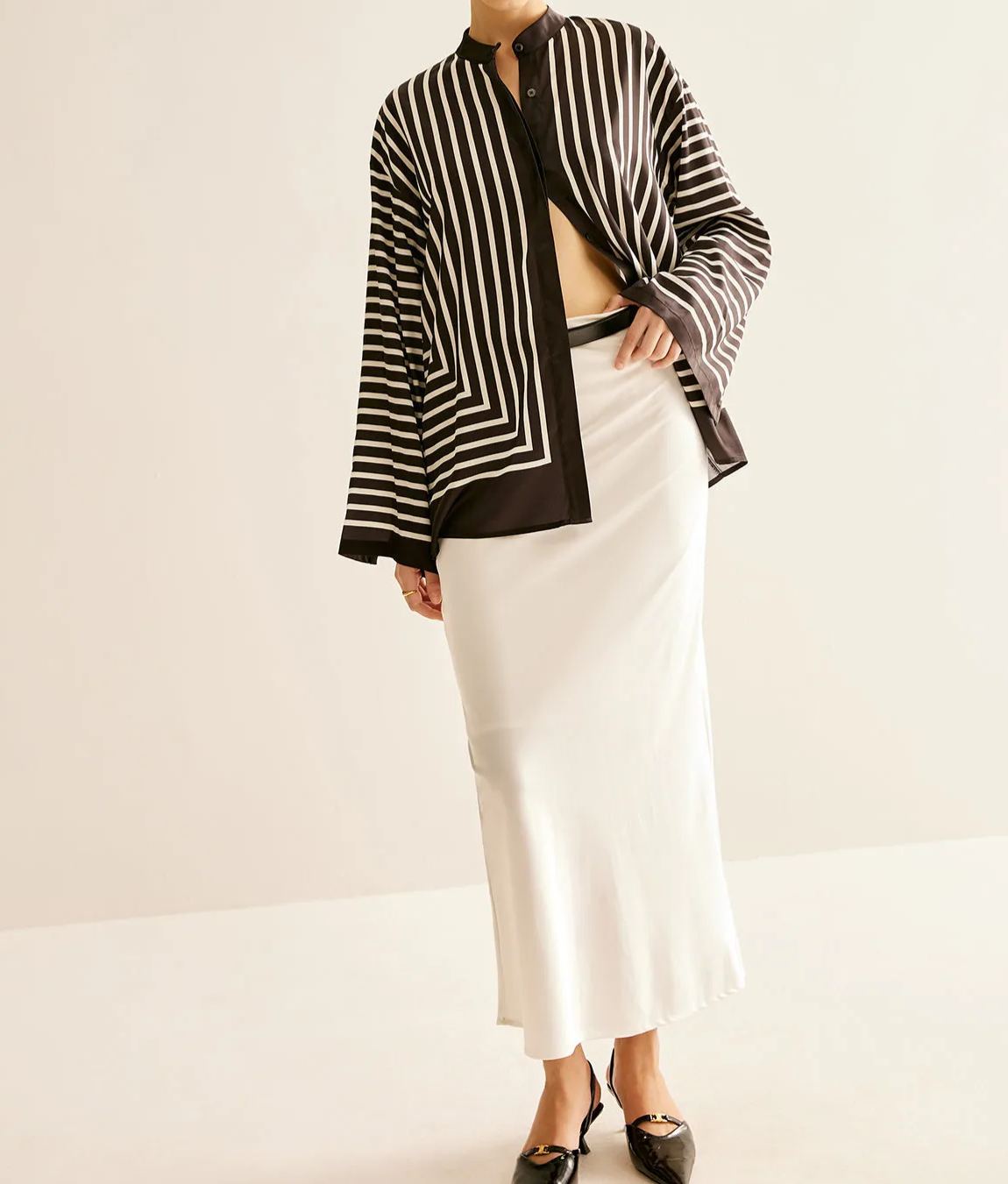 Satin Striped Button Cozy Blouse