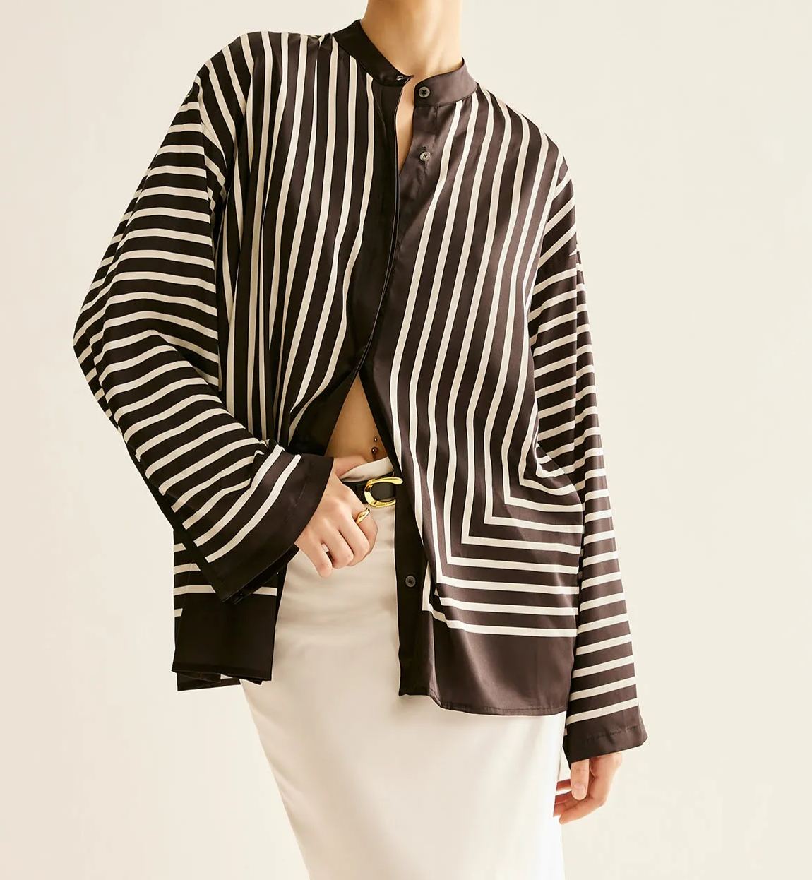 Satin Striped Button Cozy Blouse