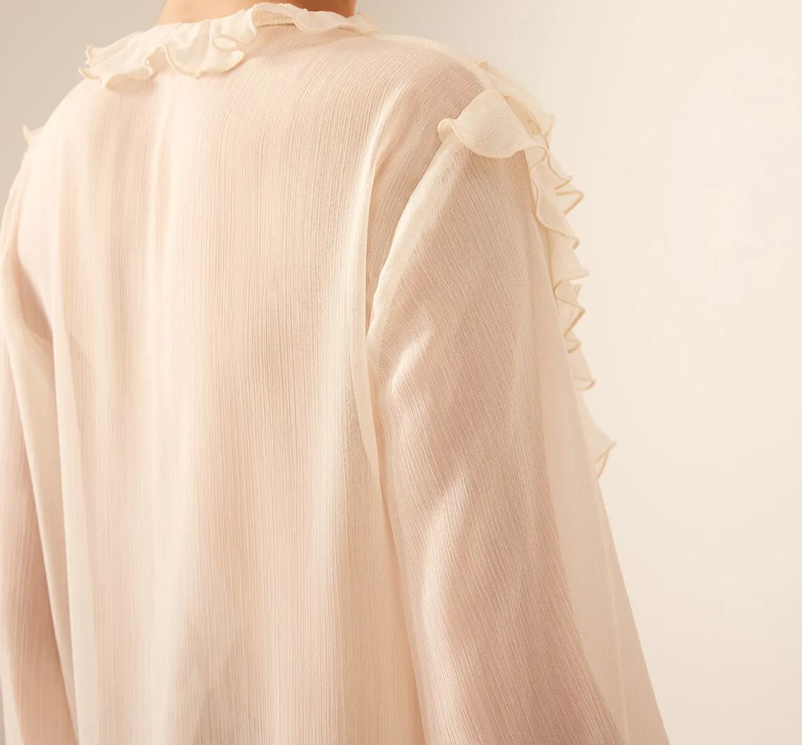 Semi-Sheer Ruffle Chiffon Breasted Blouse
