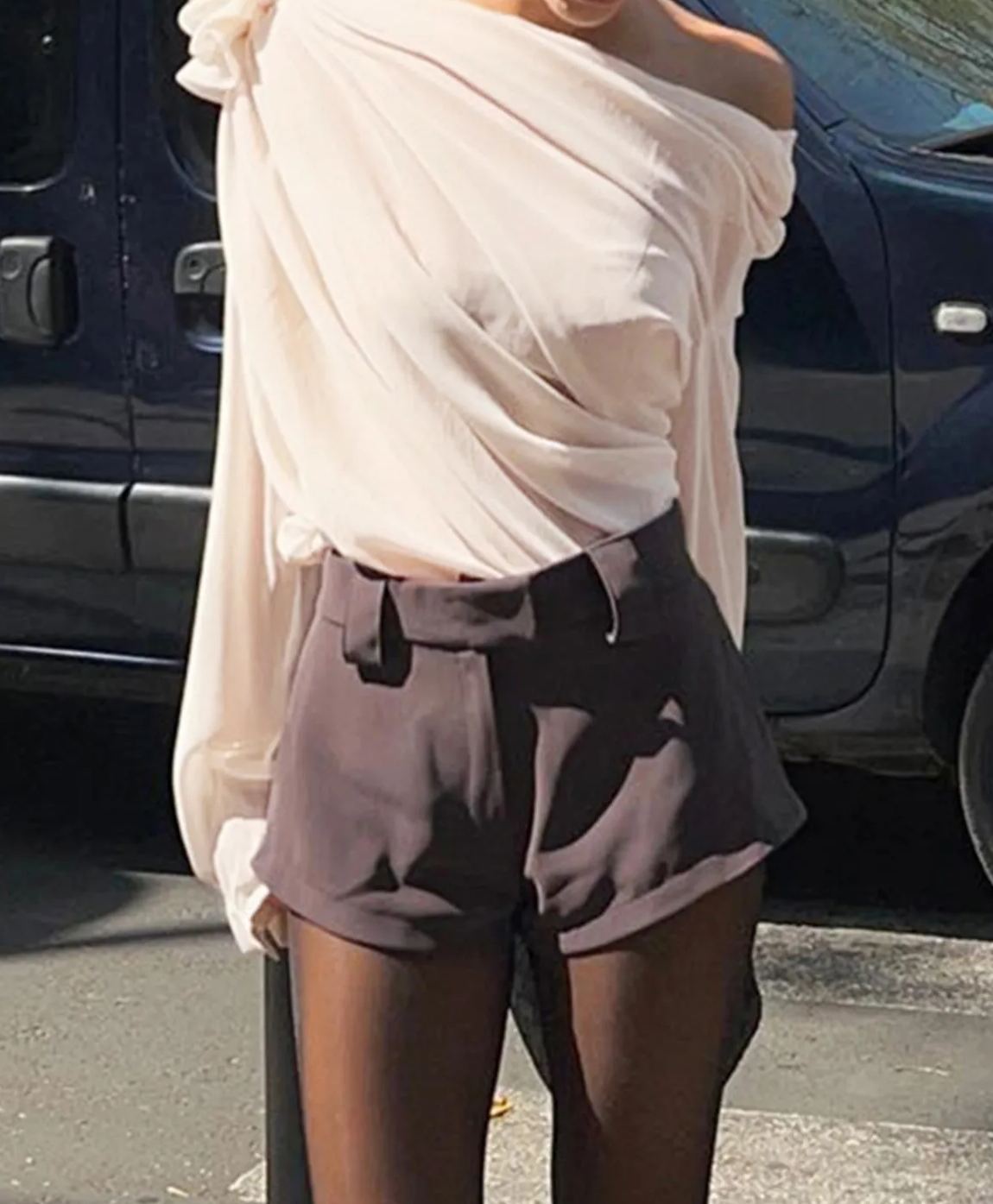 Chiffon Semi-sheer One Shoulder Asymmetrical Blouse
