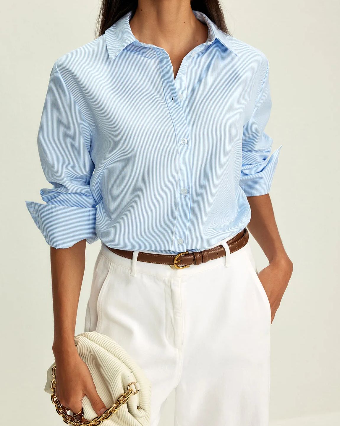 Lapel Pinstripe Versatile Shirt