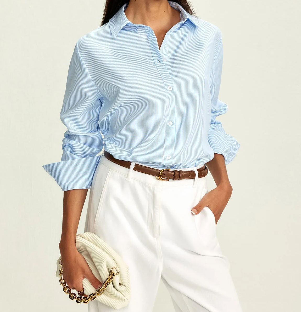 Lapel Pinstripe Versatile Shirt