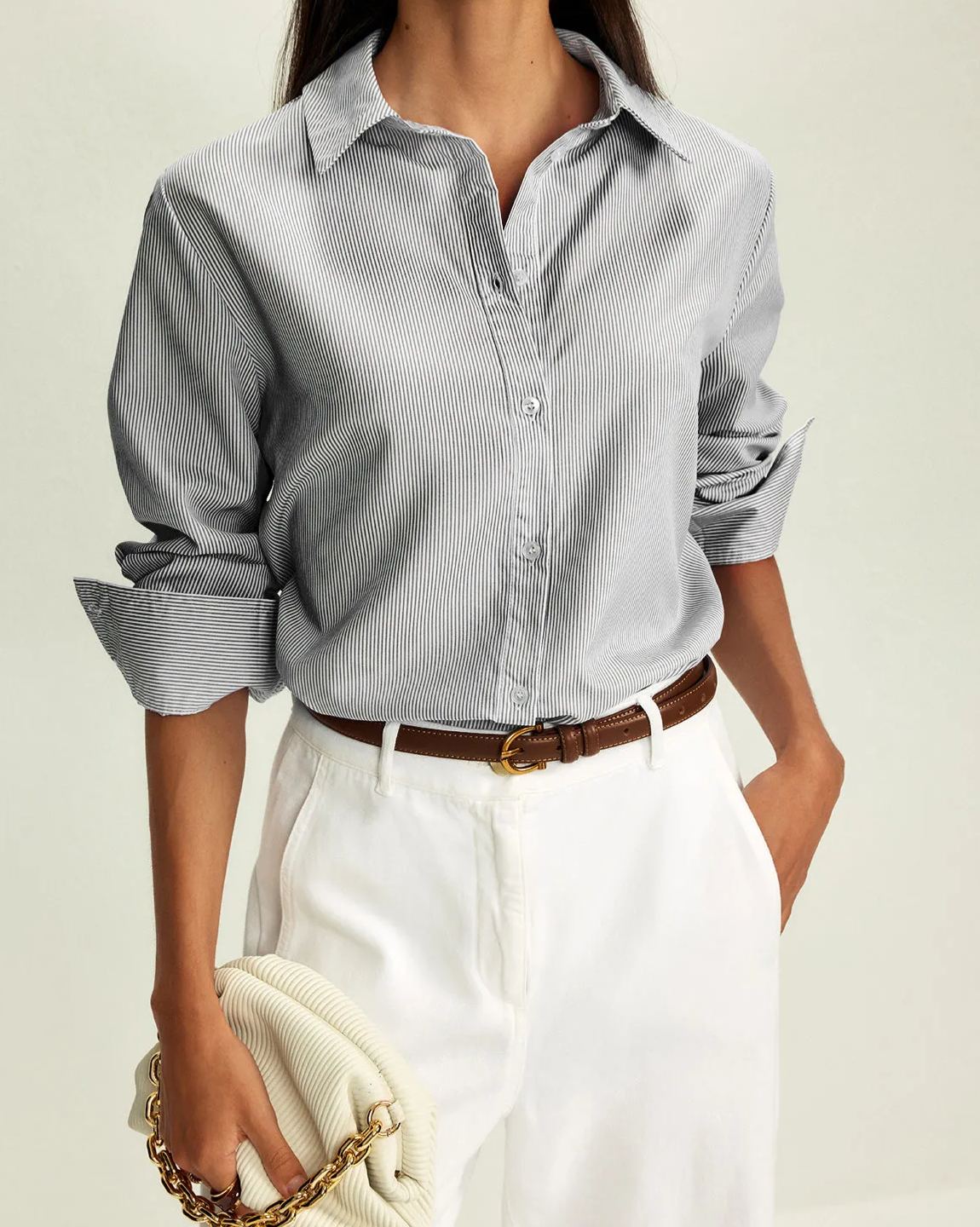 Lapel Pinstripe Versatile Shirt