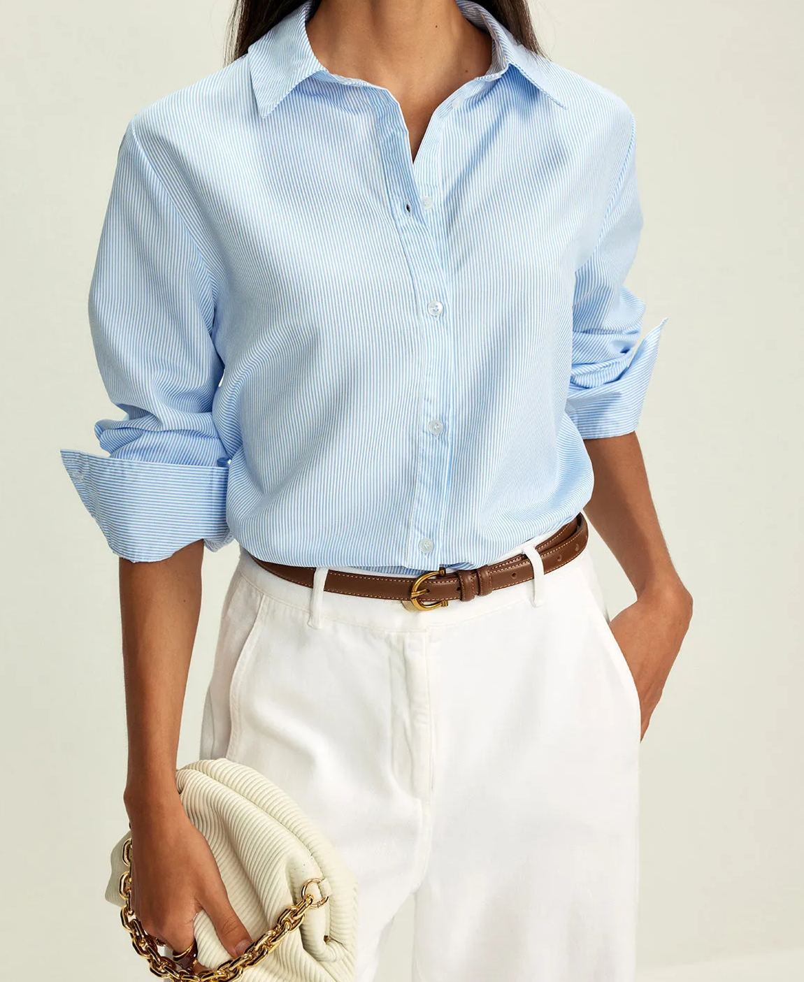 Lapel Pinstripe Versatile Shirt