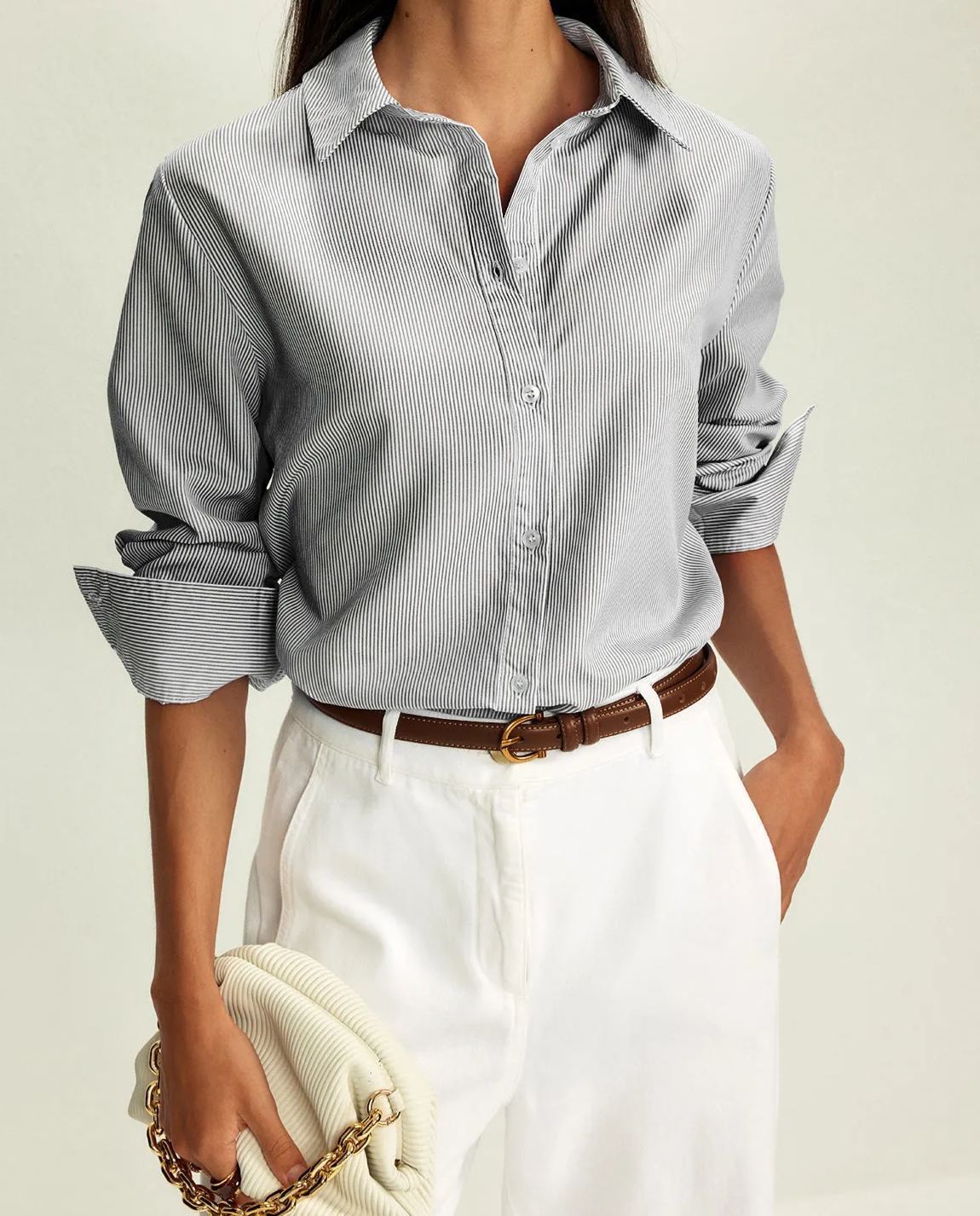 Lapel Pinstripe Versatile Shirt